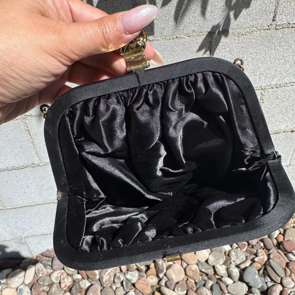 Vintage Black Evening Clutch with Gold Chain and Decorative Clasp - Picture 6 of 6